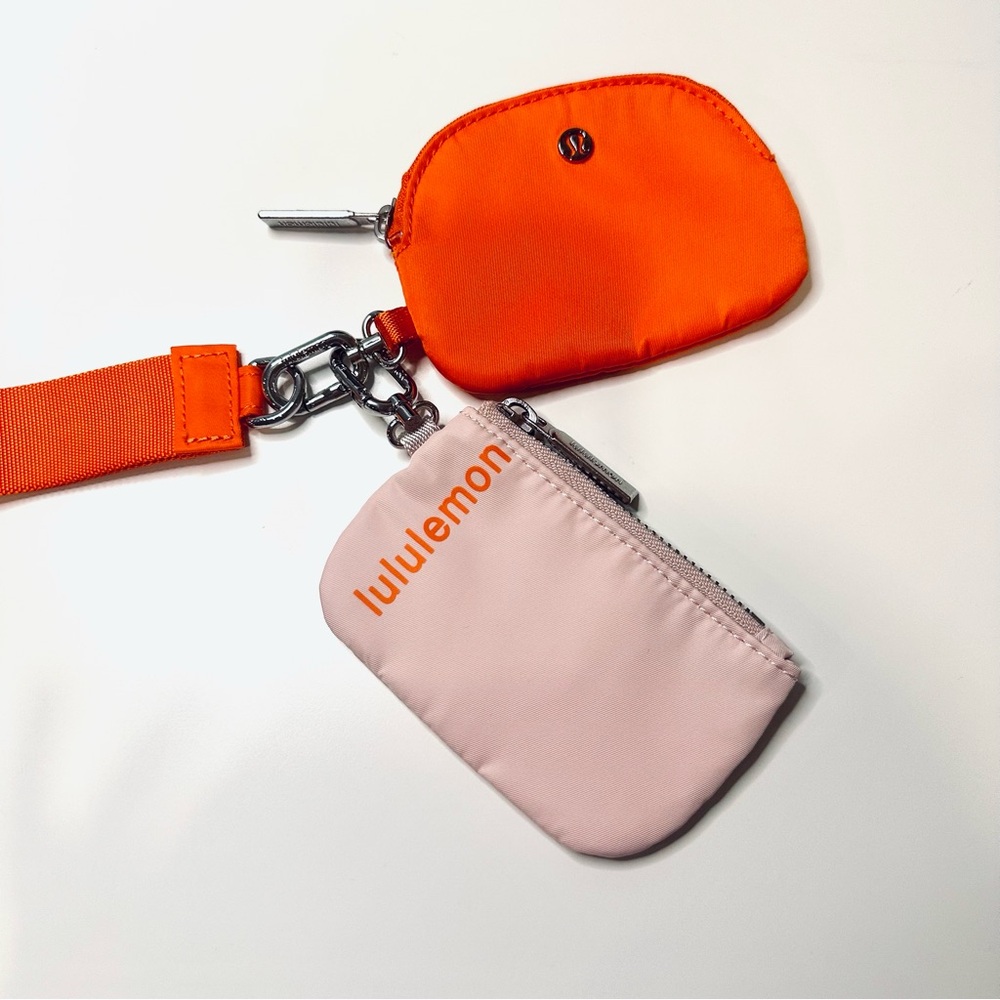 Lululemon Dual Pouch Wristlet Light Pink Orange Authentic Keychain Gently Used